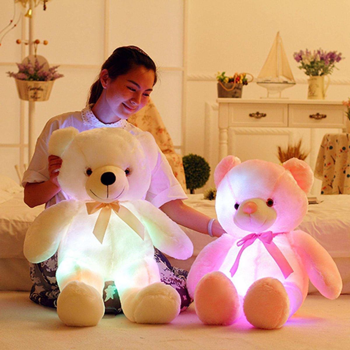 Teddy Bear Stuffed Animal Big Pink Light Up Led Pink-30cm