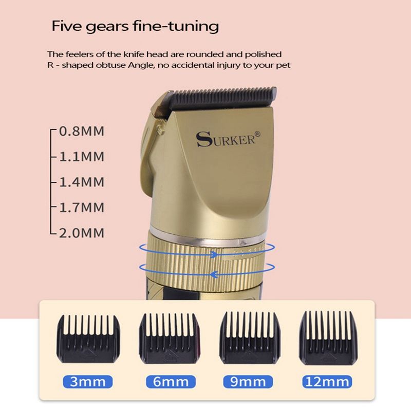SURKER SK-910 Hair Clipper Cordless Pet Hair Trimmer Puppy Grooming USB Recharge Electric
