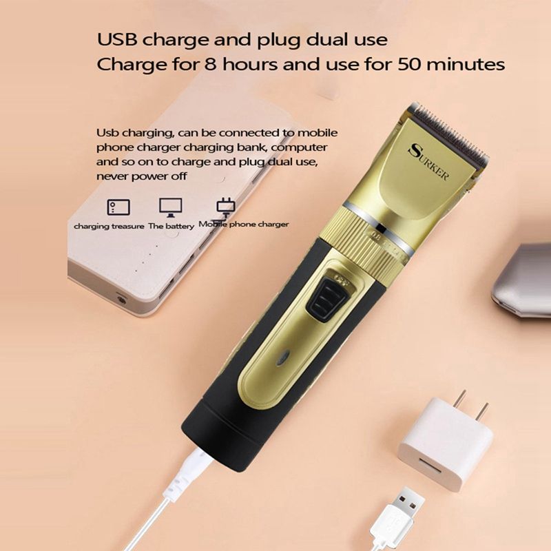 SURKER SK-910 Hair Clipper Cordless Pet Hair Trimmer Puppy Grooming USB Recharge Electric