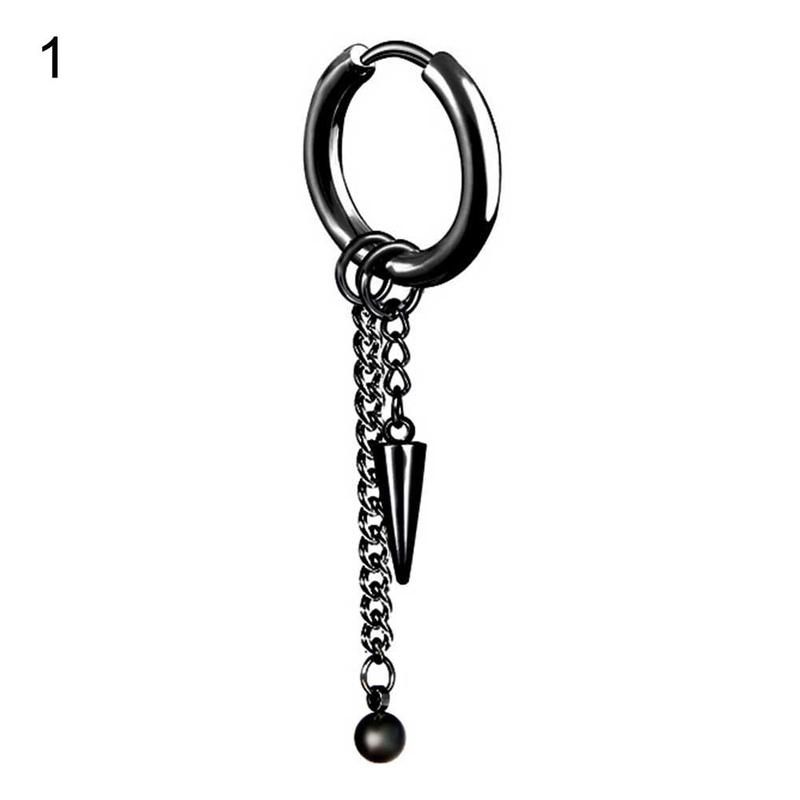 1Pc Men Fashion Long Chain Ear Piercing Loop Clip-Black