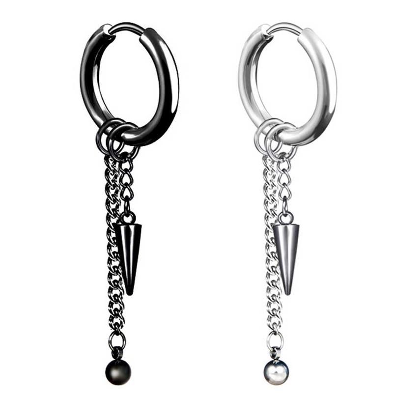 1Pc Men Fashion Long Chain Ear Piercing Loop Clip-Black