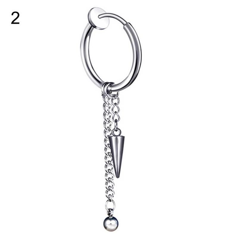 1Pc Men Fashion Long Chain Ear Piercing Loop Clip-Black