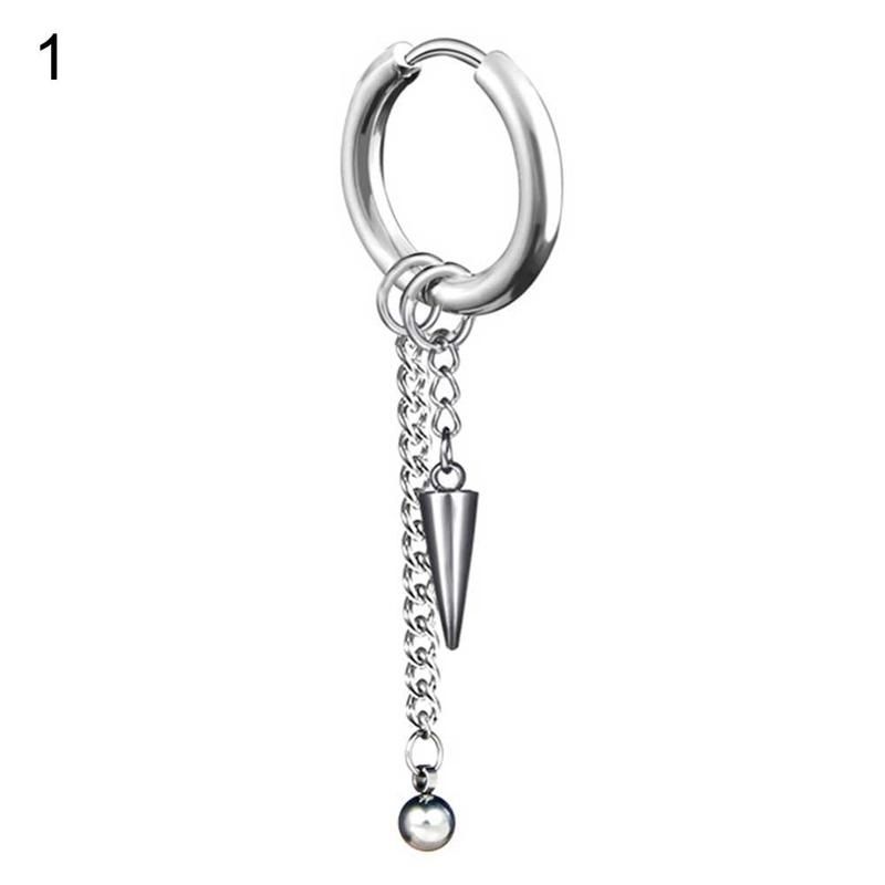 1Pc Men Fashion Long Chain Ear Piercing Loop Clip-Black