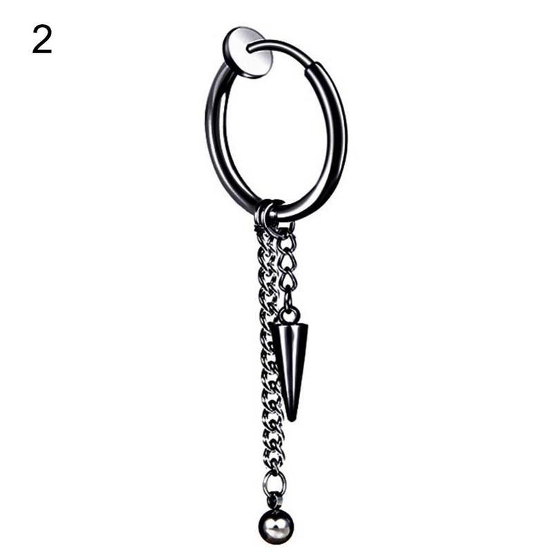 1Pc Men Fashion Long Chain Ear Piercing Loop Clip-Black