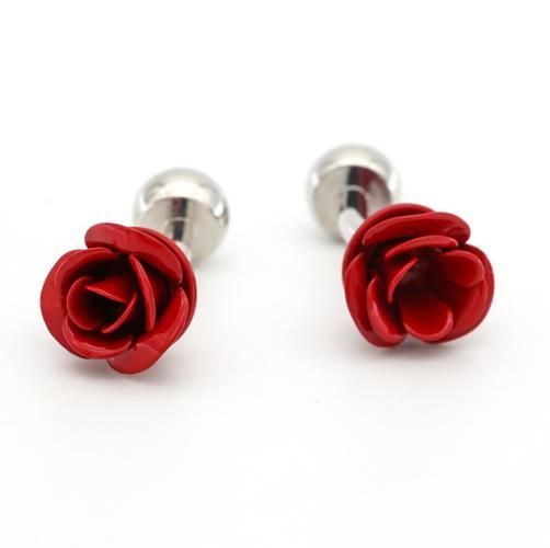 Red Flower Cufflinks Romantic Rose Cuff Links Men's Jewelry Accessory
