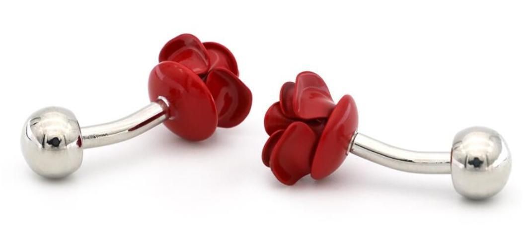 Red Flower Cufflinks Romantic Rose Cuff Links Men's Jewelry Accessory