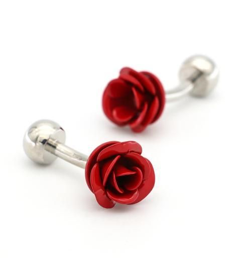 Red Flower Cufflinks Romantic Rose Cuff Links Men's Jewelry Accessory
