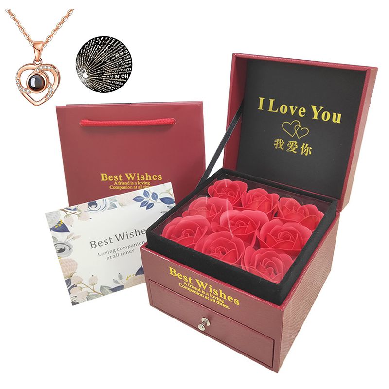 Preserved Real Rose With I Love You Necklace 100guages
