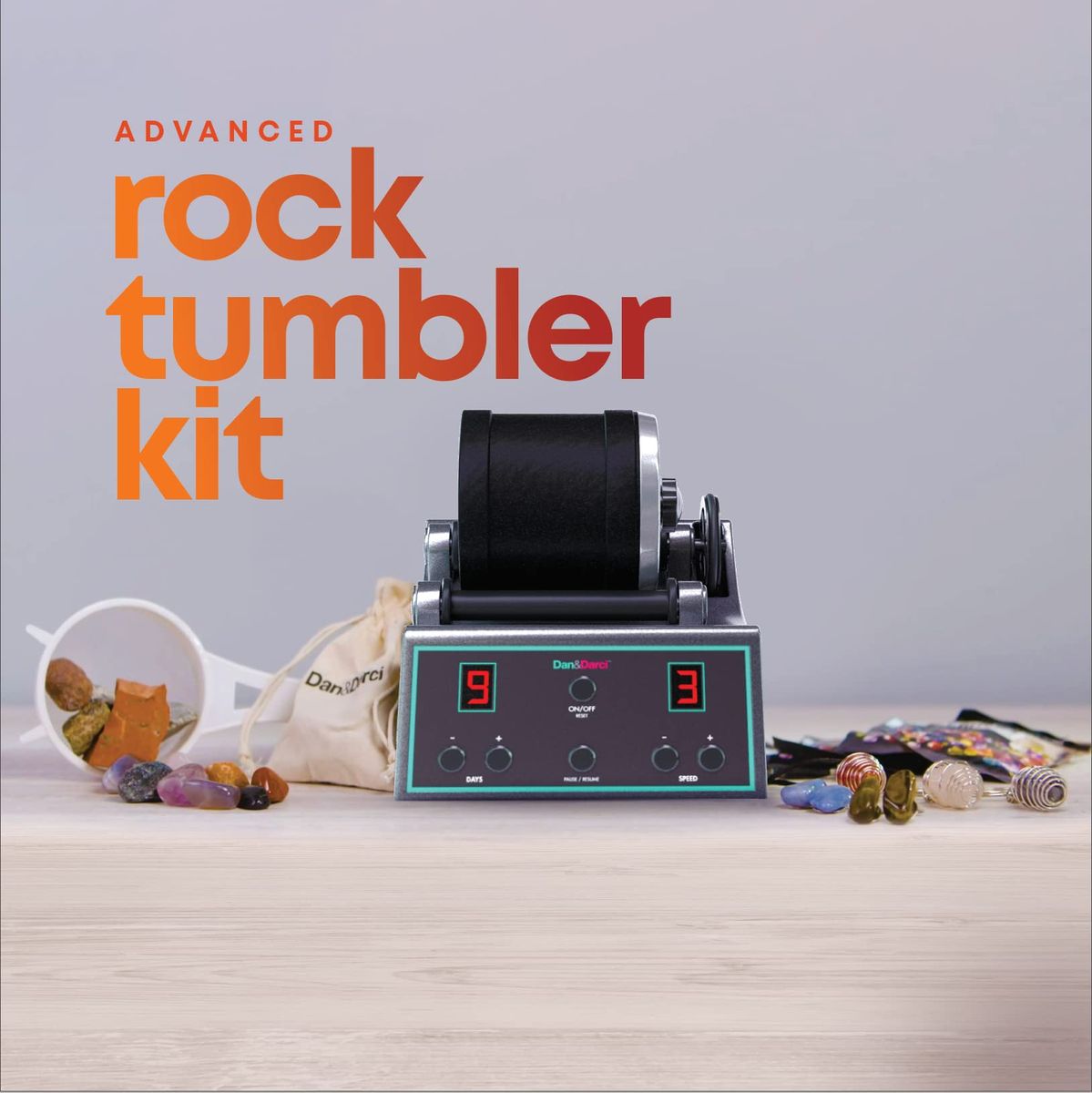 Advanced Professional Rock Tumbler Kit - With Digital 9-Day Polishing Timer, 3 Speed Settings