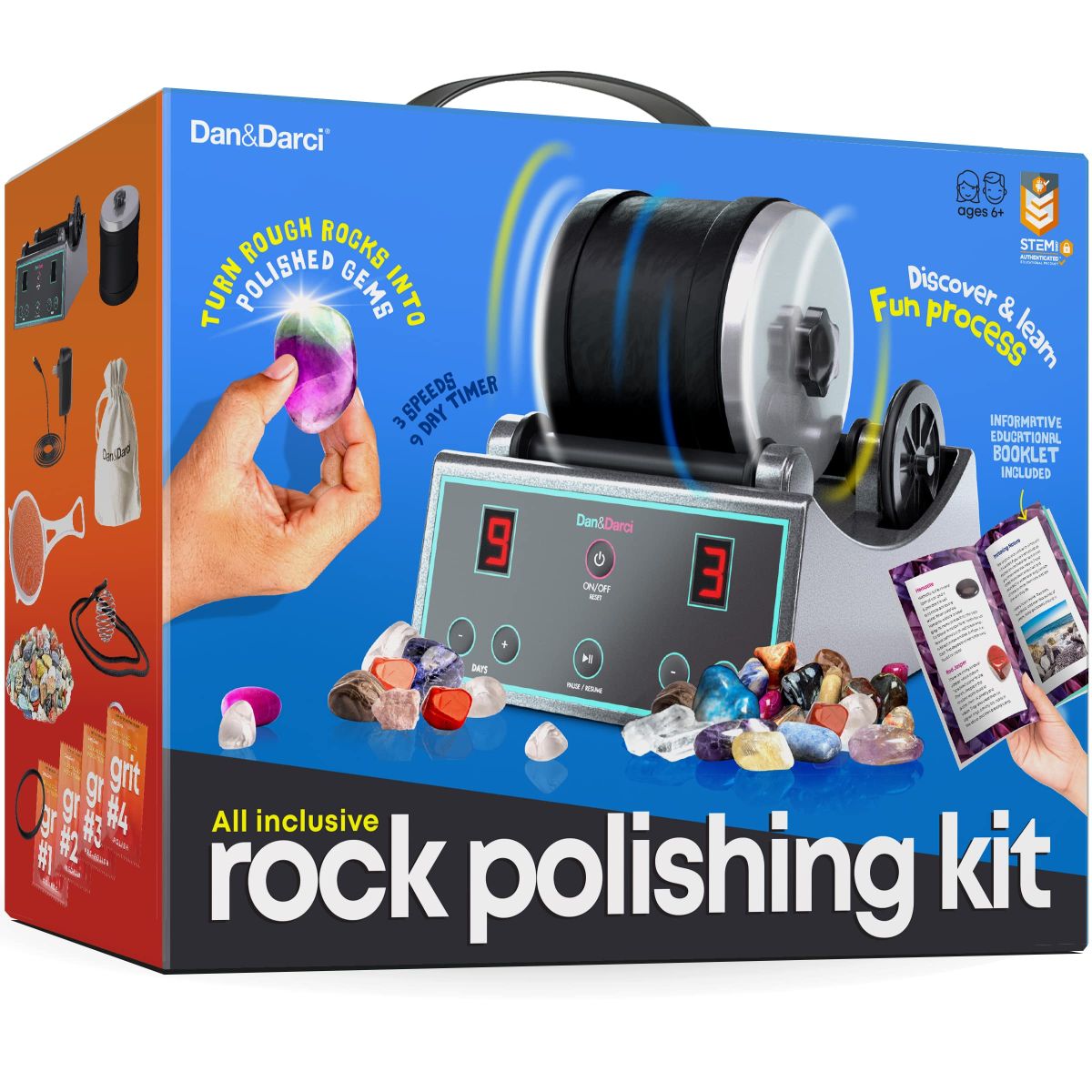 Advanced Professional Rock Tumbler Kit - With Digital 9-Day Polishing Timer, 3 Speed Settings