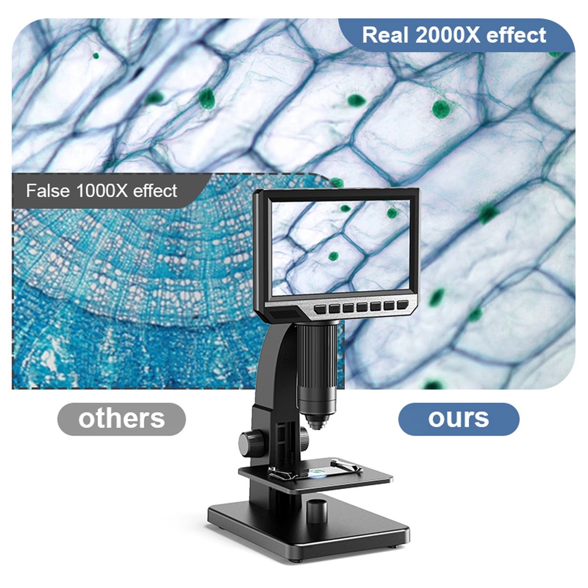 LED Microscope 2000X Sensitive Microscope Black
