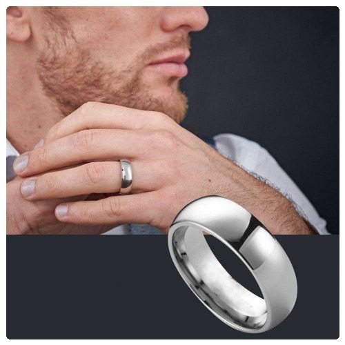 2pc. Couple's 8mm Width Stainless Steel Silver Tone Wedding Ring Band