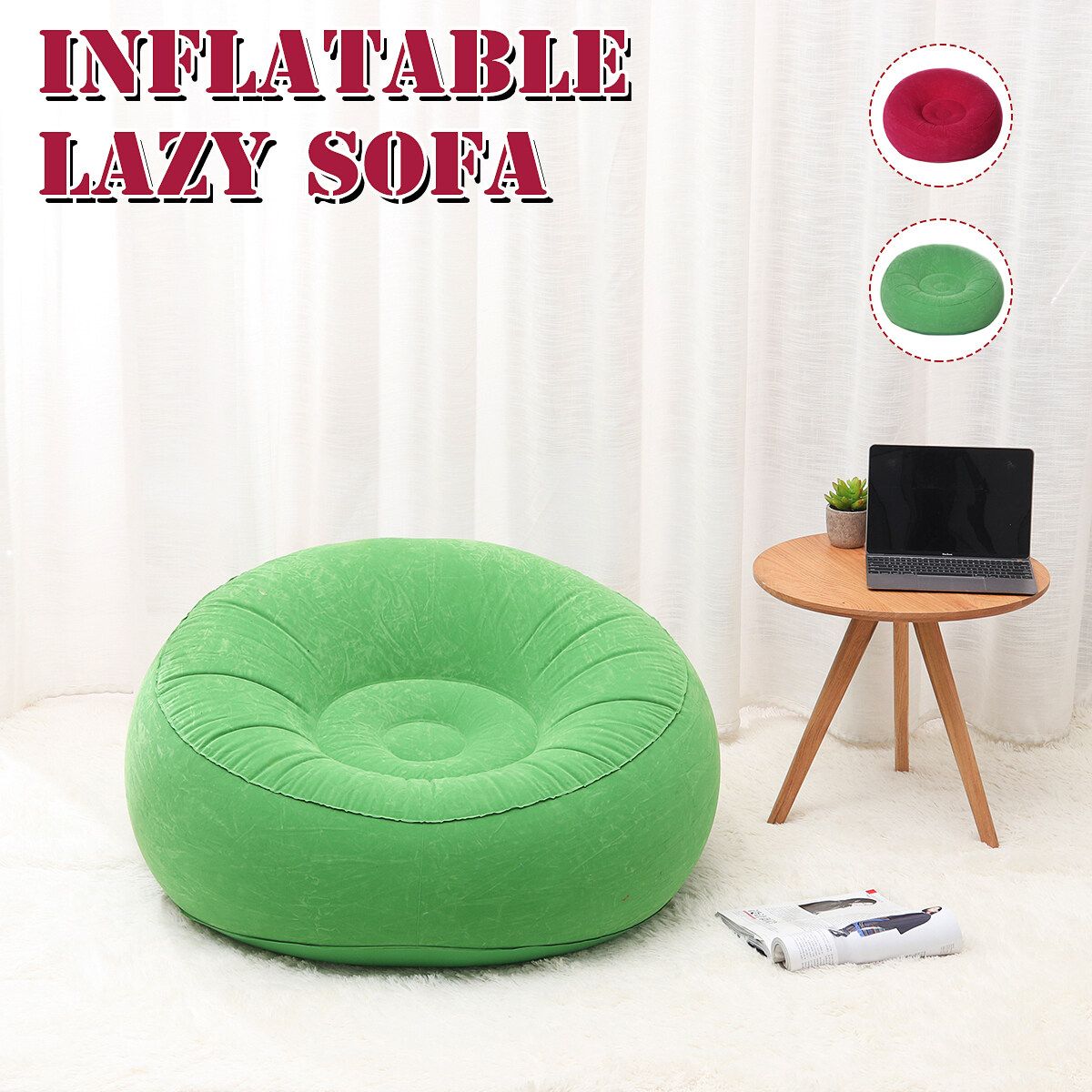 Large Inflatable Lazy Sofa Chairs PVC Lounger Seat Bean Bag Sofas Pouf Couch Light Green