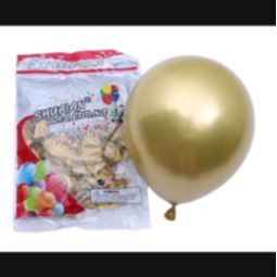 Chrome Shinning Latex 12 Inches Balloon- 50 In 1 Pack- Gold