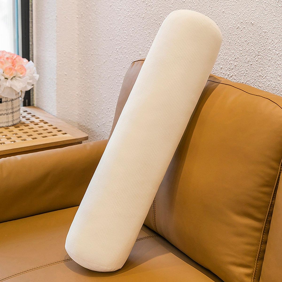 Sofa Plush Cushion Plush Cylindrical Throw Pillow Stuffed Toy White