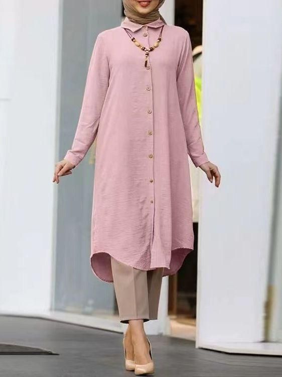 New Middle East European and American Muslim Women's Wear Lapel Casual Button Long Sleeve Shirt Sleeve Women's Dress