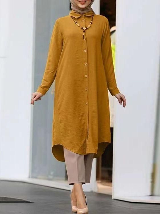 New Middle East European and American Muslim Women's Wear Lapel Casual Button Long Sleeve Shirt Sleeve Women's Dress