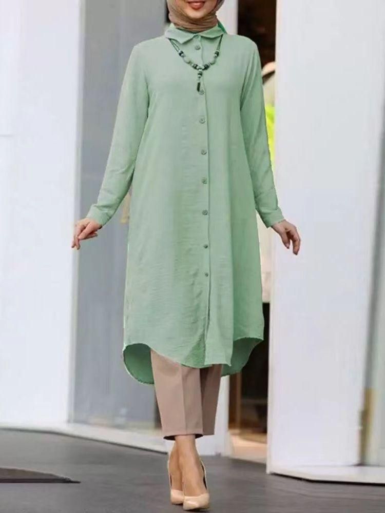 New Middle East European and American Muslim Women's Wear Lapel Casual Button Long Sleeve Shirt Sleeve Women's Dress