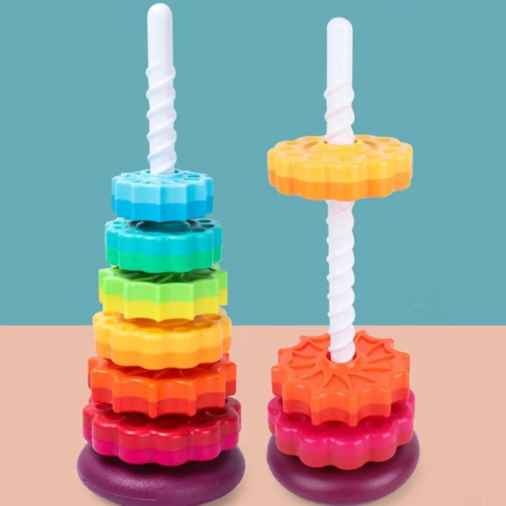Rainbow tower 2021 New Popular Baby Stack Toy Color Spin Tower In Big Size High Quality Gift For Kids Boy And Girl
