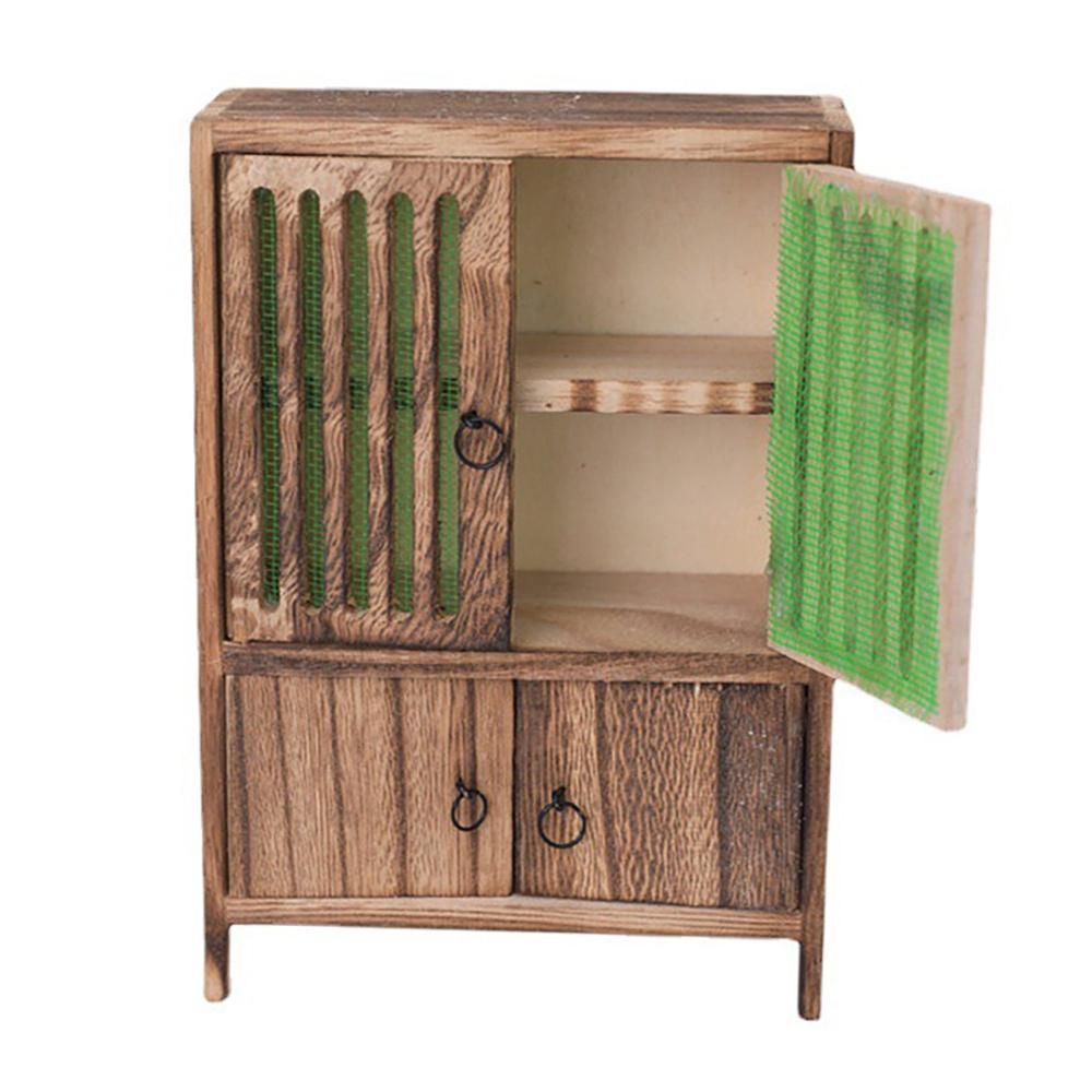1/12 DollHouse Miniature Kitchen Retro Wooden Cupboard Dollhouse Ornaments Accessories