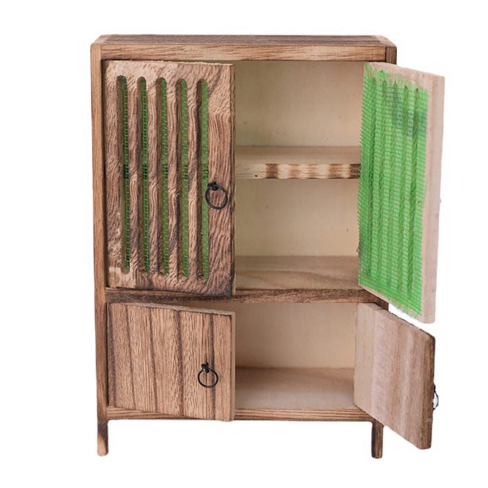 1/12 DollHouse Miniature Kitchen Retro Wooden Cupboard Dollhouse Ornaments Accessories