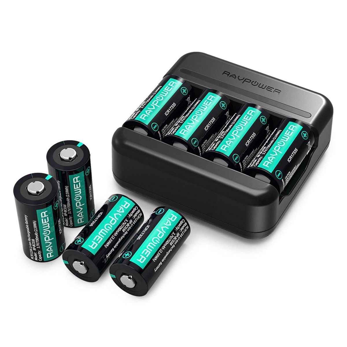 CR123 Rechargeable Lithium Batteries, 8 Count 3.7V With Battery Charger