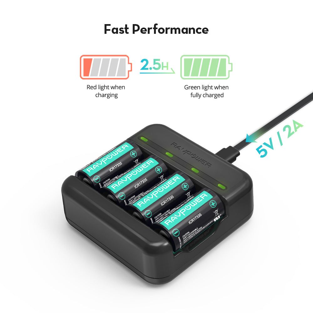 CR123 Rechargeable Lithium Batteries, 8 Count 3.7V With Battery Charger