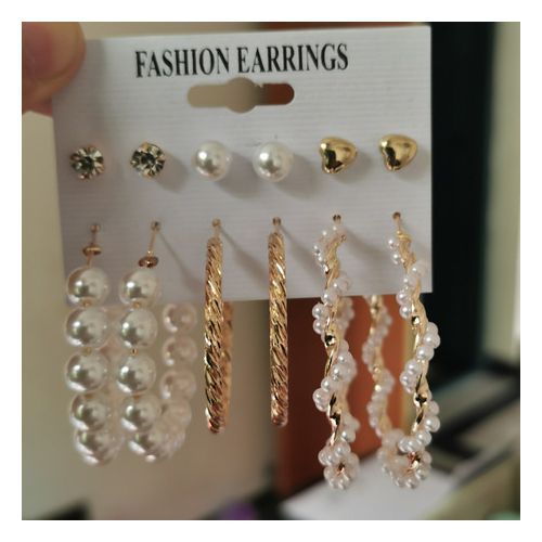 6 In 1 Set Of Hoops,Studs & Pearl Mix Shape  Classy Earrings For Babes Gift Idea