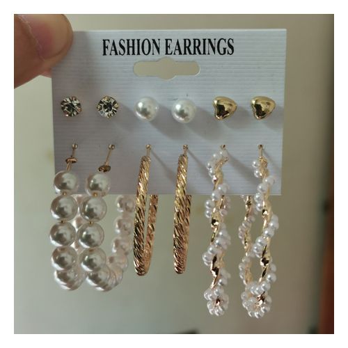 6 In 1 Set Of Hoops,Studs & Pearl Mix Shape  Classy Earrings For Babes Gift Idea