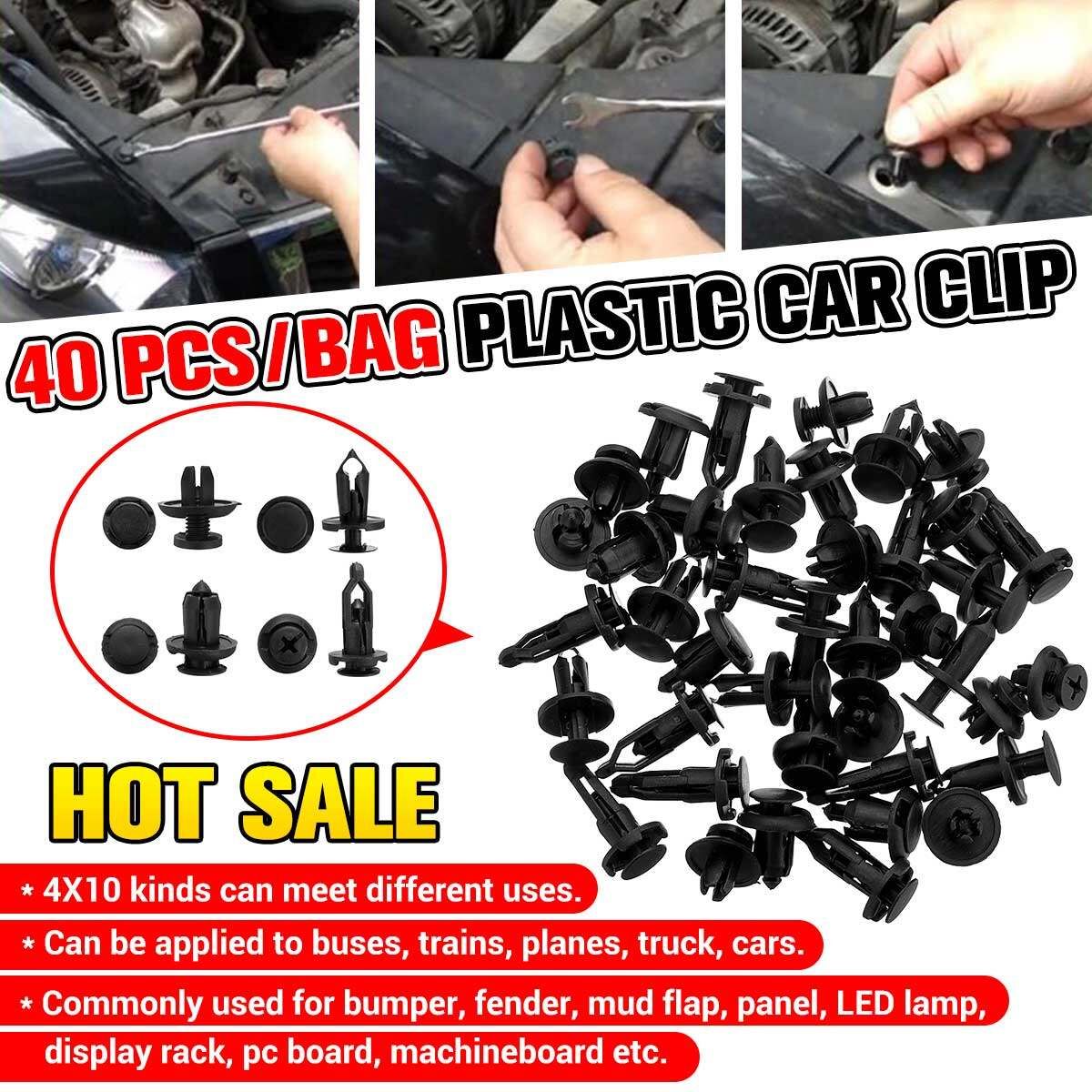 (Universal-4X10kind) 40pcs/bag Plastic Car Door Trim Clip Rivet Screw Bumper Panel Push Fastener Cover Liner Fixed Mud Flap Push Clip Pin For Truck Car Motorcycle Bus Train
