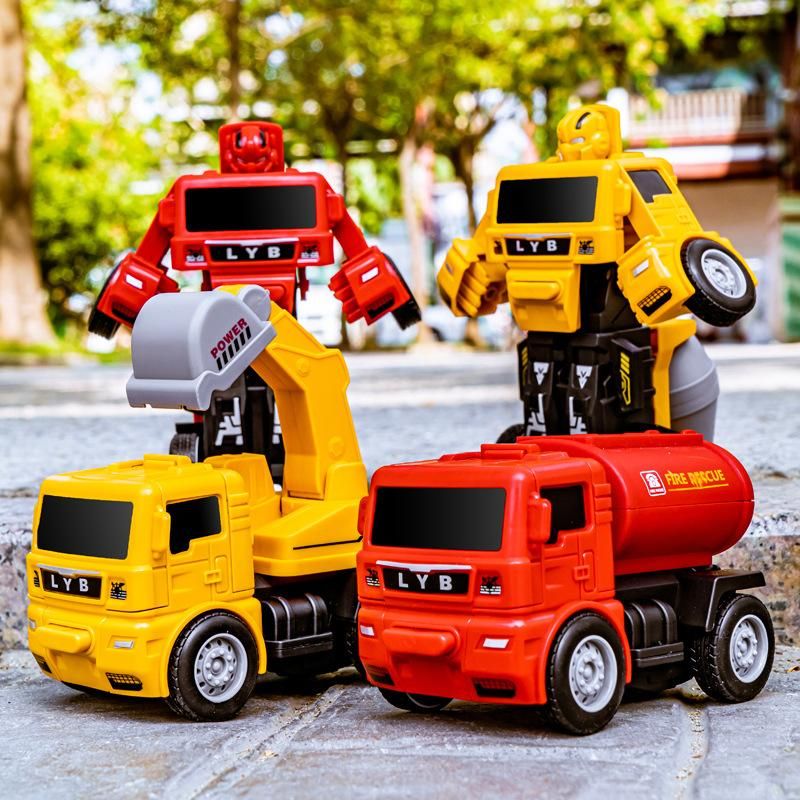 Children's Inertia Impact Transform  Toy Plastic Deformation Engineering Car Excavator Mixer Rescue Car Transforming