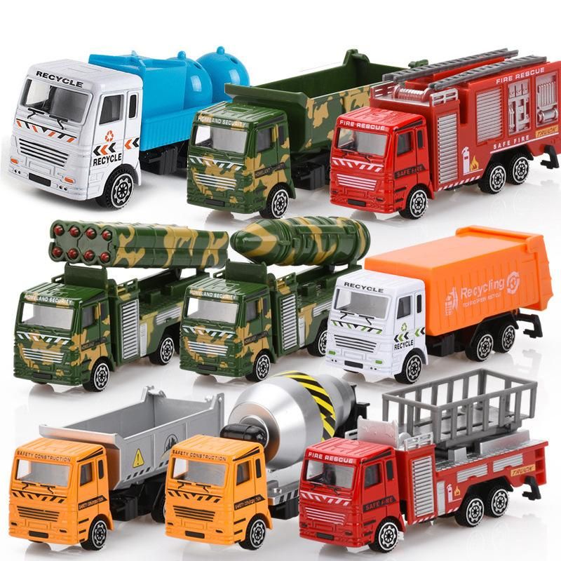 Inertia alloy car, fire truck, mixer truck, excavator, excavator, boy, construction vehicle, children's toy, boy, girl, Christma