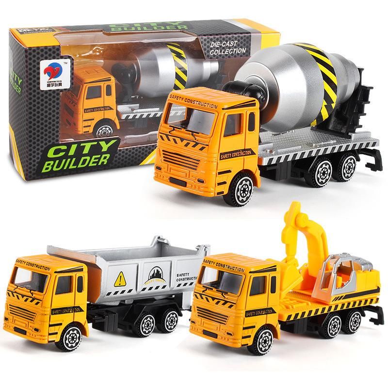 Inertia alloy car, fire truck, mixer truck, excavator, excavator, boy, construction vehicle, children's toy, boy, girl, Christma