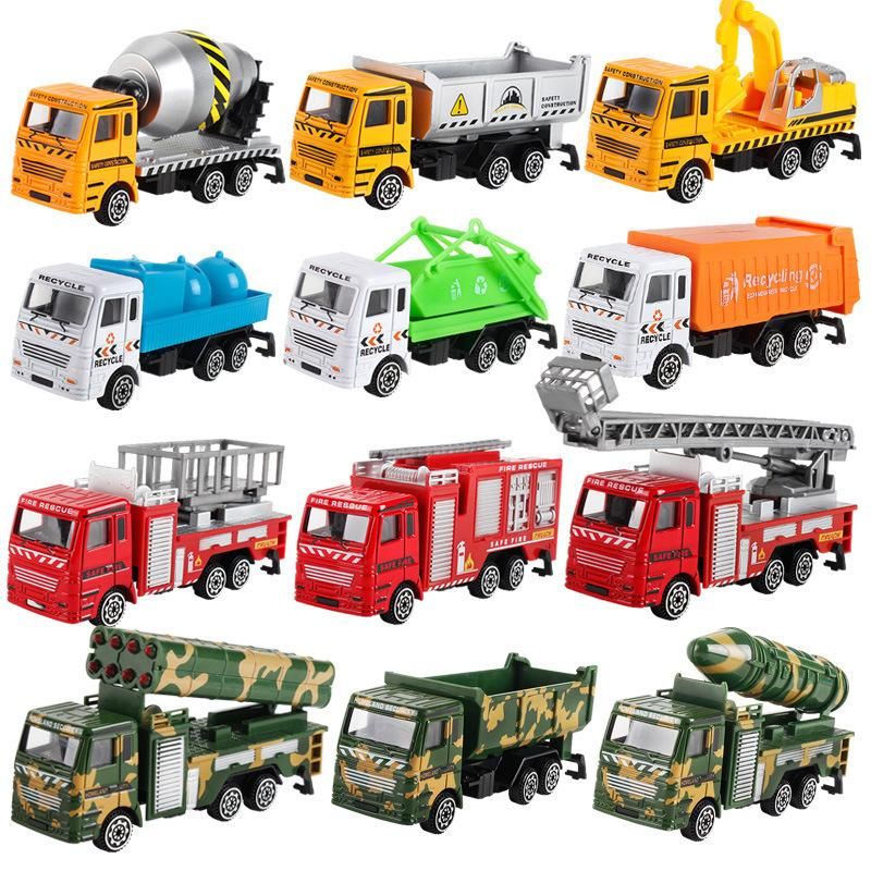Inertia alloy car, fire truck, mixer truck, excavator, excavator, boy, construction vehicle, children's toy, boy, girl, Christma