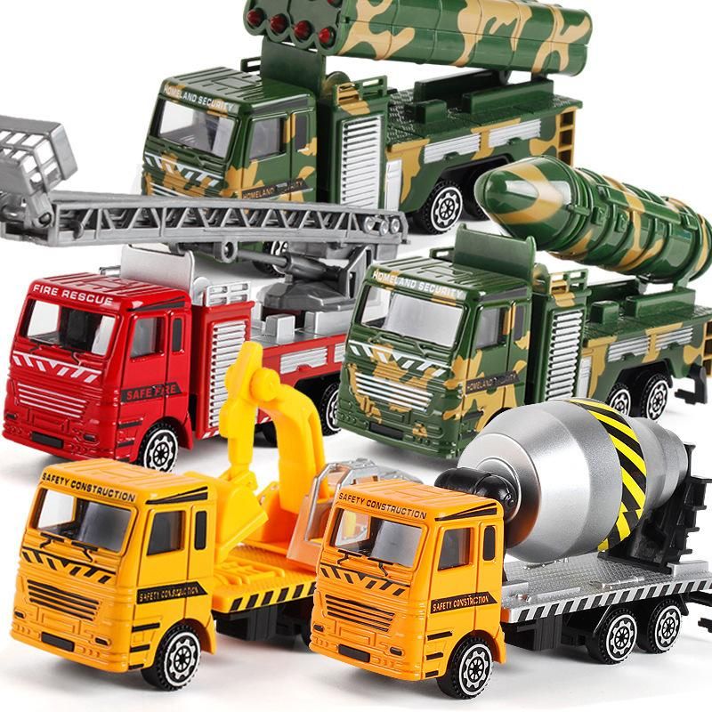 Inertia alloy car, fire truck, mixer truck, excavator, excavator, boy, construction vehicle, children's toy, boy, girl, Christma