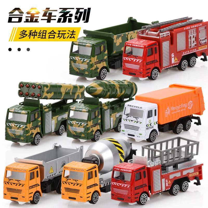 Inertia alloy car, fire truck, mixer truck, excavator, excavator, boy, construction vehicle, children's toy, boy, girl, Christma