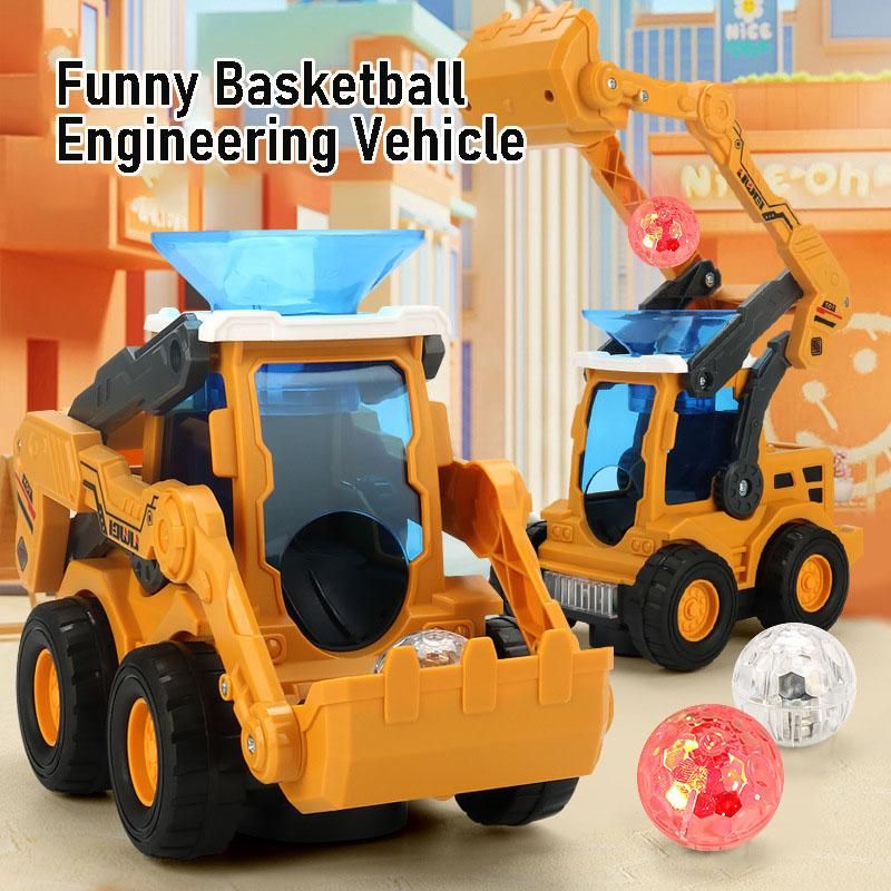 Auto-Basketball Engineering Car 360° Rotating Electric Pitch Ball Construction Vehicle Excavator Model Toy Lights Music Kid Gift