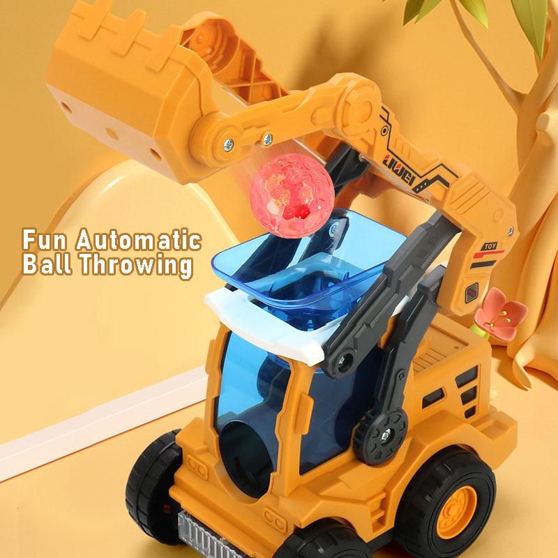 Auto-Basketball Engineering Car 360° Rotating Electric Pitch Ball Construction Vehicle Excavator Model Toy Lights Music Kid Gift
