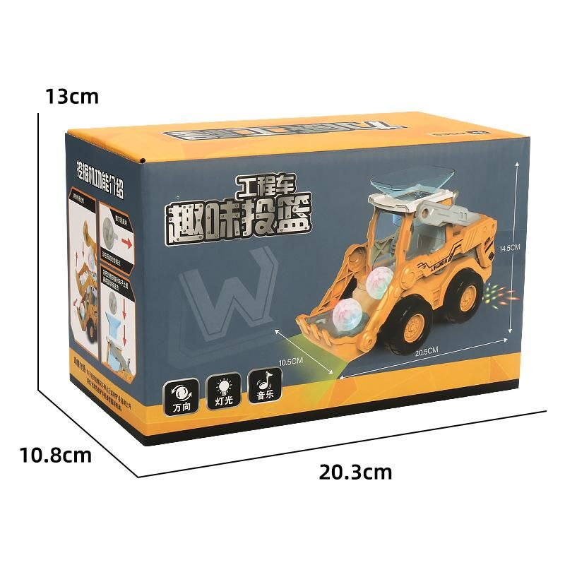Auto-Basketball Engineering Car 360° Rotating Electric Pitch Ball Construction Vehicle Excavator Model Toy Lights Music Kid Gift