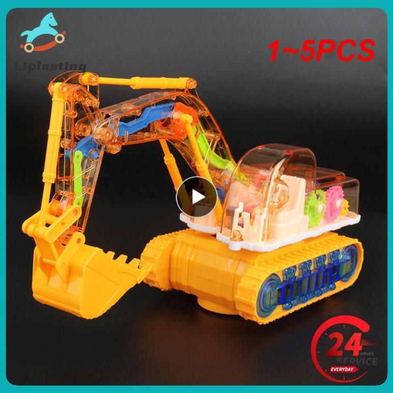 1~5PCS  The Same Electric Universal Transparent Mechanical Gear Excavator Colorful Light Music Engineering Car Model Toy