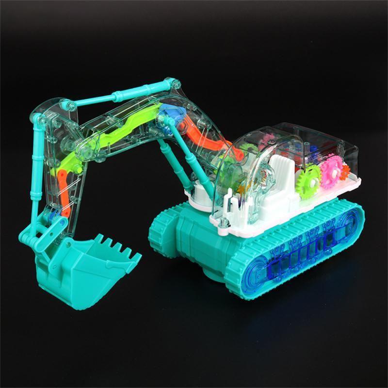 1~5PCS  The Same Electric Universal Transparent Mechanical Gear Excavator Colorful Light Music Engineering Car Model Toy