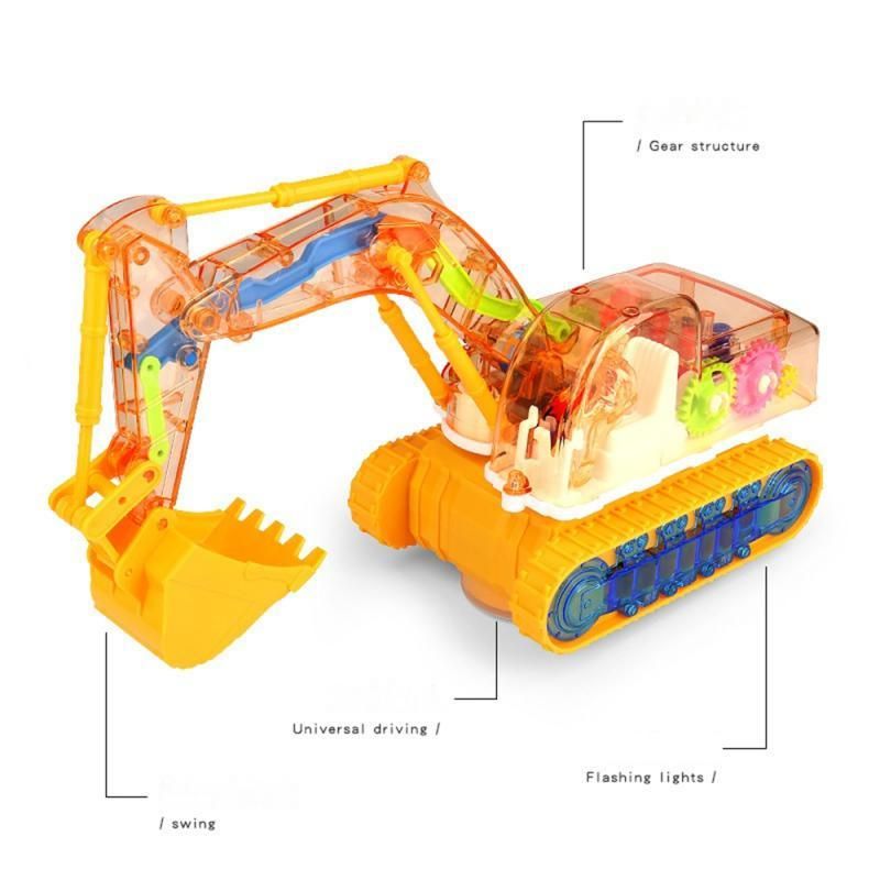 1~5PCS  The Same Electric Universal Transparent Mechanical Gear Excavator Colorful Light Music Engineering Car Model Toy