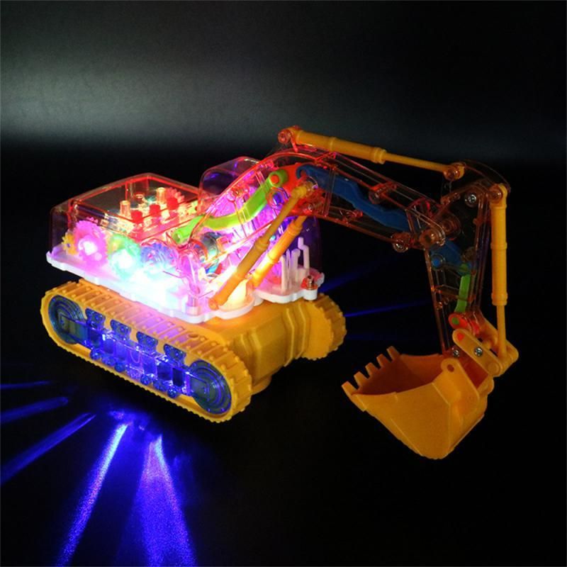 1~5PCS  The Same Electric Universal Transparent Mechanical Gear Excavator Colorful Light Music Engineering Car Model Toy