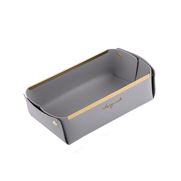 Desktop Leather Storage Basket, Size: Small (Gray)