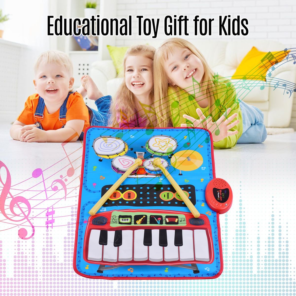 70 * 45cm Electronic Musical Mat Piano and Drum Kit 2-In-1 Music Play Mat Musical Educational Toys for Kids Children