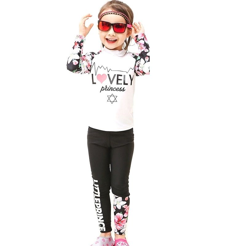 Long Sleeve Kids Swimming Suit UV Resistant Swimwear, White