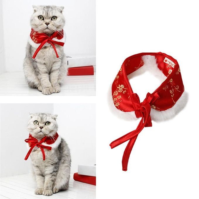 Cute Pet Cloak Shawl Bow Tie New Year Scarf Dress Up Chinese Red M