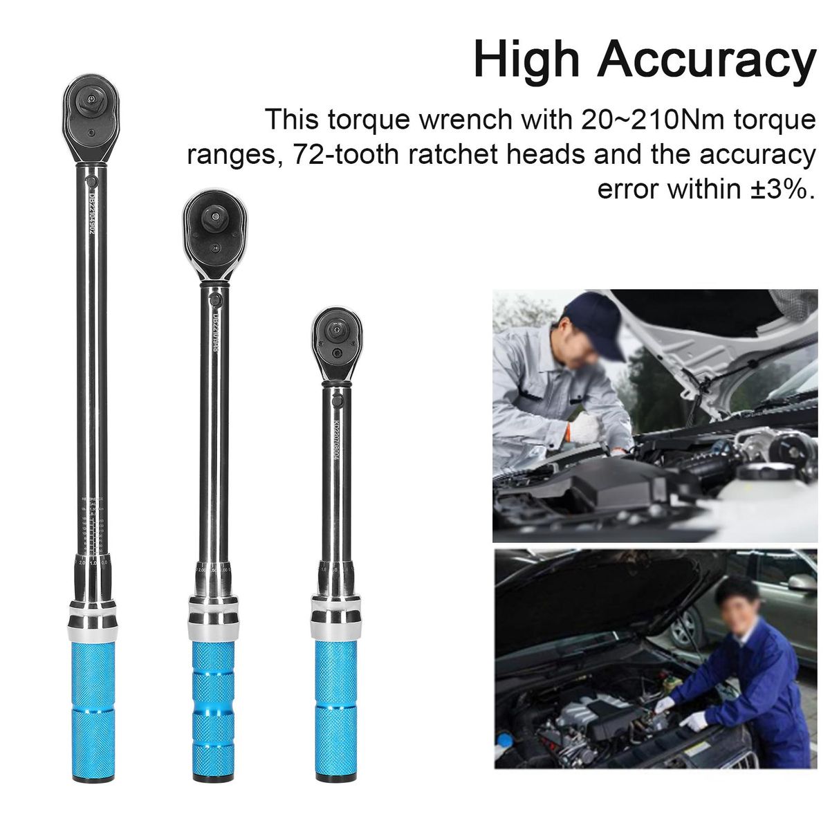 1/2 Inch Drive 20~210Nm Preset Adjustable Auto Repairs Torque Wrench Chrome Vanadium Steel High Precisions Torque Wrench for Home Bicycle Auto Repairs with Storage Box