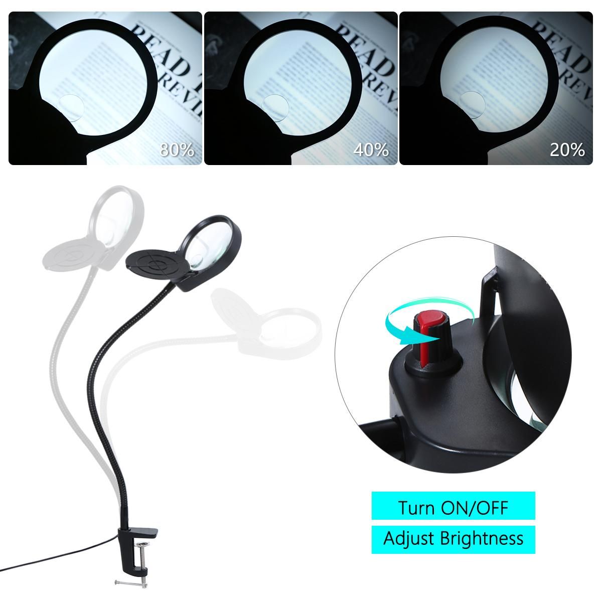 Tomshine 3X/10X Magnifying Glass Lamp with Metal Clamp Ultra Bright 38LEDs White Lighted Dimmable Desk Light Flexible Gooseneck for Reading Crafts Workbench Close Work