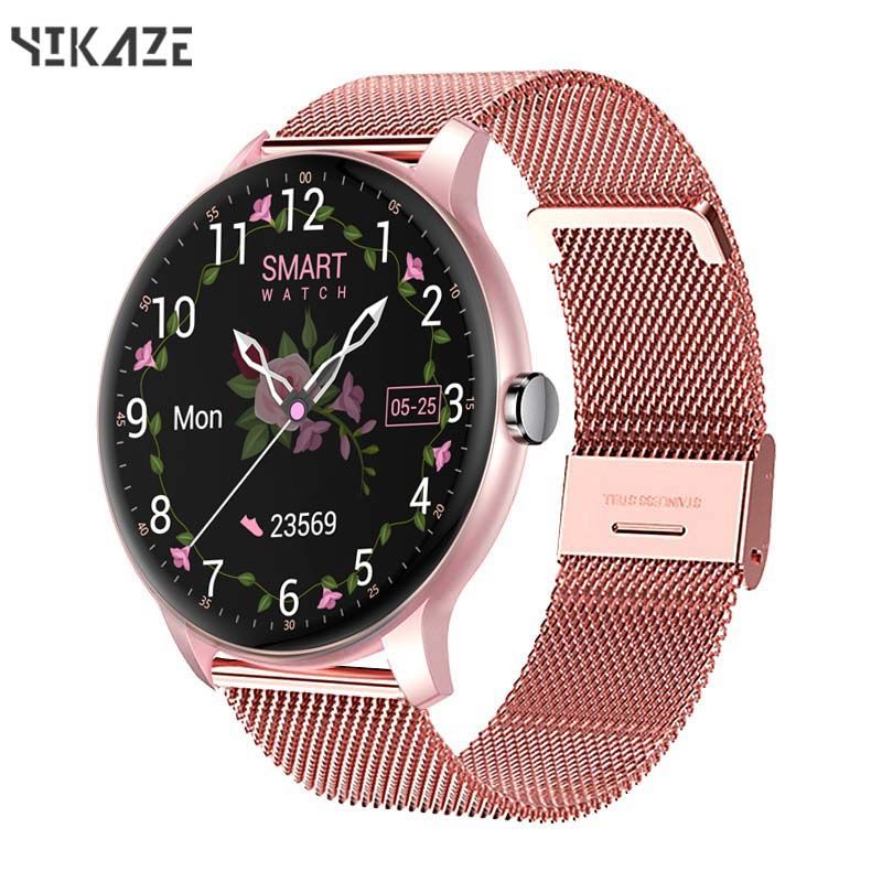 Smart Watch Women Full Touch Screen Fitness Tracker IP67 Waterproof Bluetooth Call Round Smartwatch Men For Android IOS MI Phone(#black Add Strap)